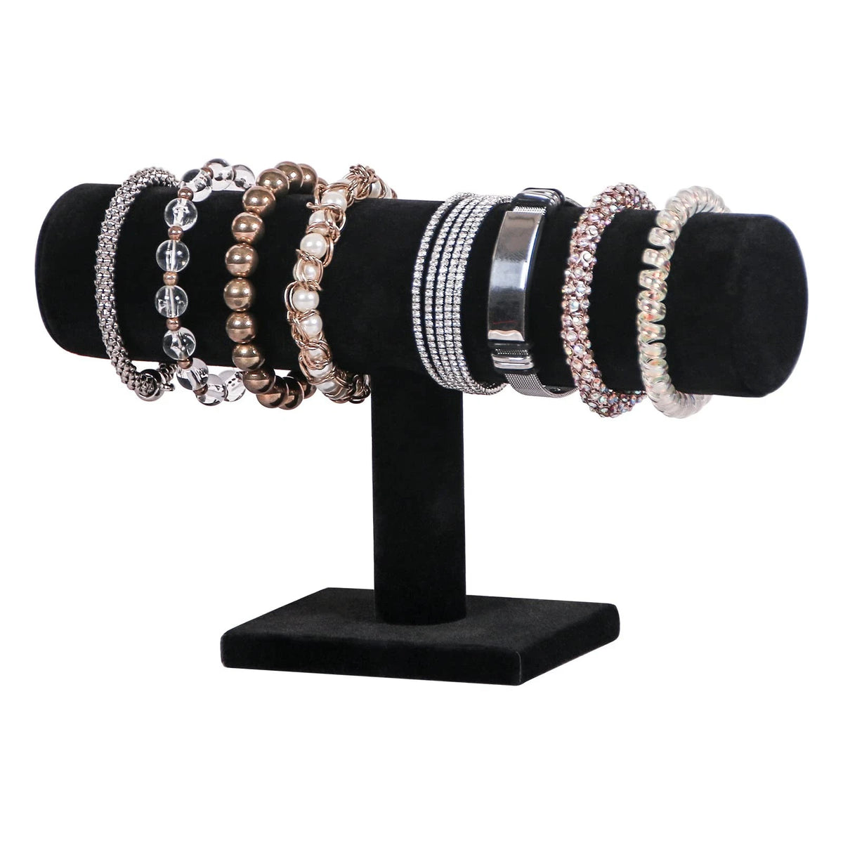 T-Bar Bracelet Display Stand Black Velvet Jewelry Holder Rack for Selling 1 Tier