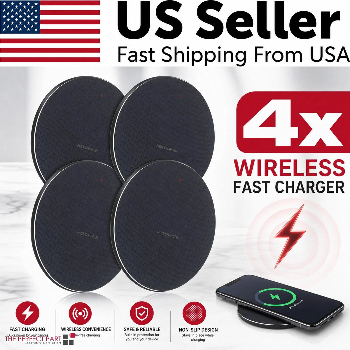 4 PACK Wireless Fast Charger Pad Dock Stand for Samsung iPhone Android Phone