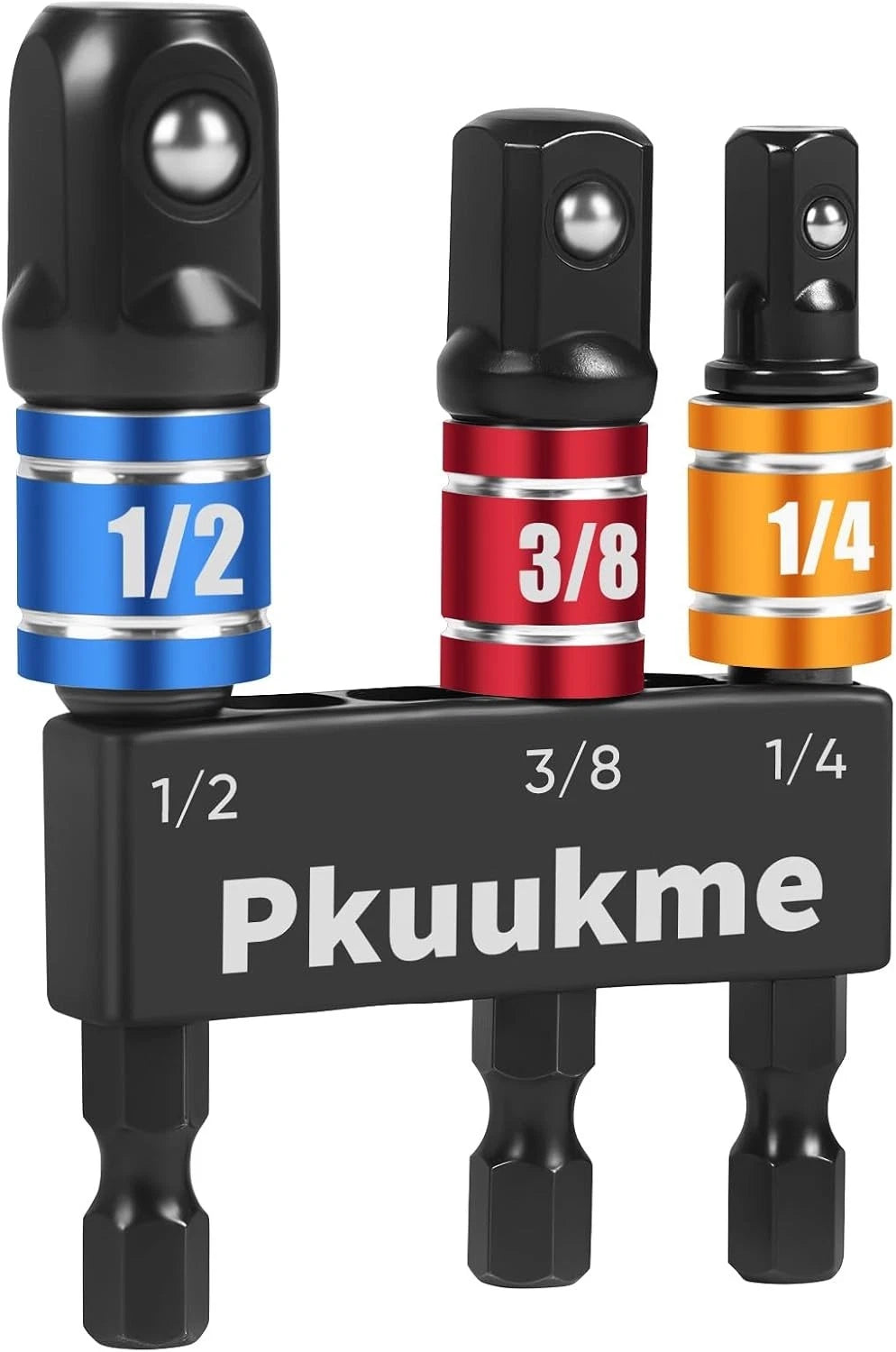 Pkuukme 3PCS Impact Socket Adapter Set - 1/4, 3/8, 1/2 Drill Socket Adapters
