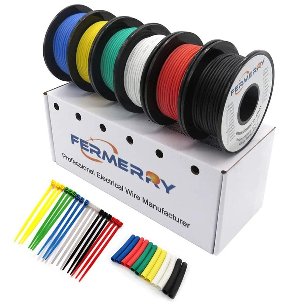 Fermerry 16 AWG Stranded Wire Spool 5ft Each 6 Colors Flexible 16 Gauge Silicone