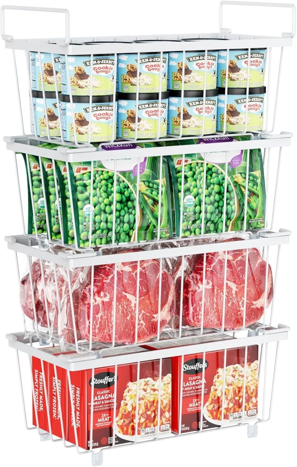 Freezer Organizer Bins, 4 Pack Deep Freezer Baskets for 5 to 7 Cu.Ft, Stackab...