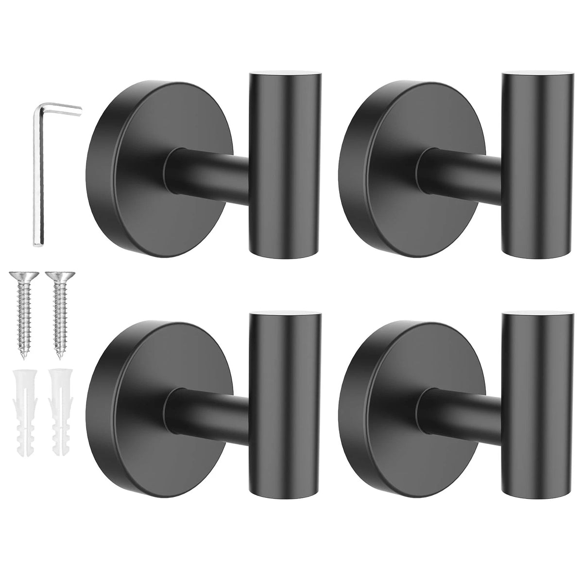 Towel Hooks for Bathrooms 4 Packs Screw-in Matte Black Bathroom Towel Hook Wall