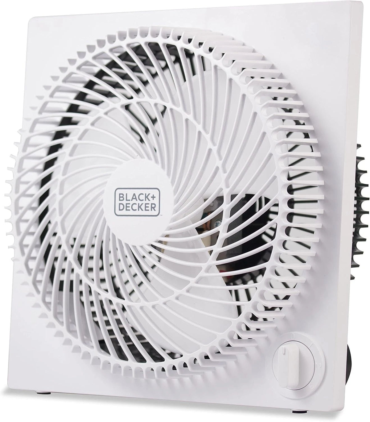 BLACK+DECKER 9-Inch Frameless Box Fan, Freestanding Desk Fan with 3-Speed Settin