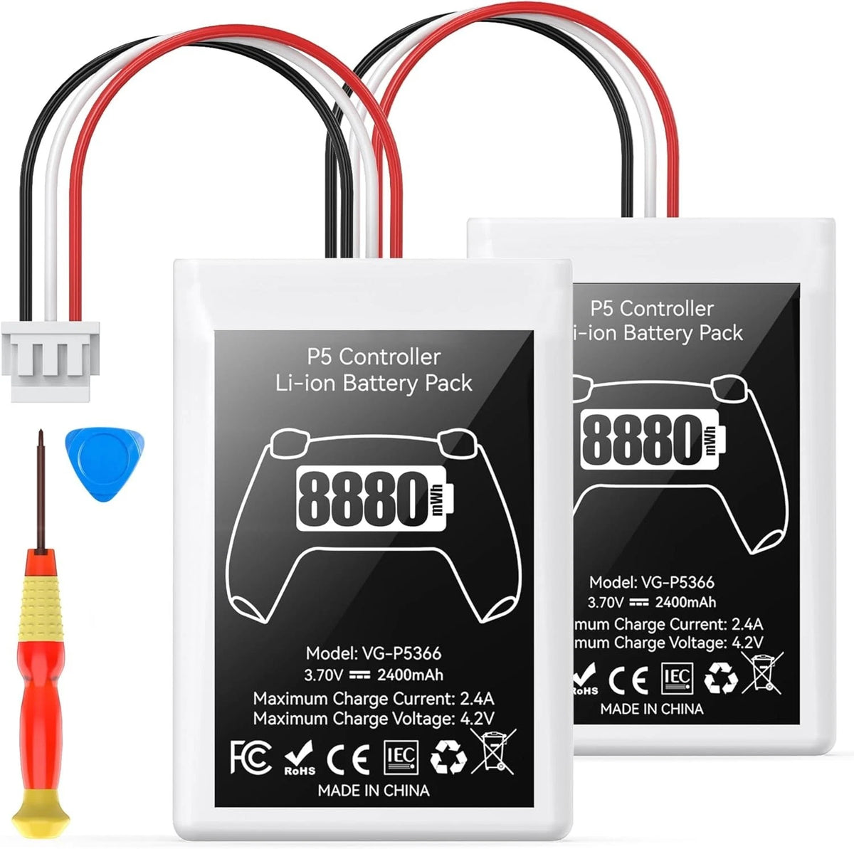 Kosker 2 Packs PS5 Controller Battery, 8880mWh High Capacity PS5 Controller Batt