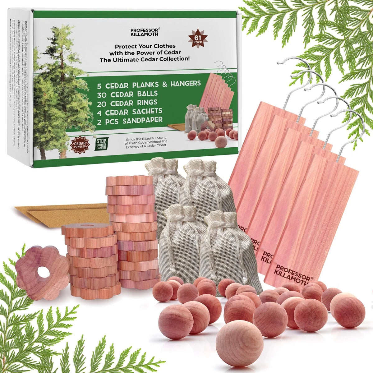 61 Pack Cedar Blocks Sachets Rings Balls Natural Moth Repellent Clothes Protecti