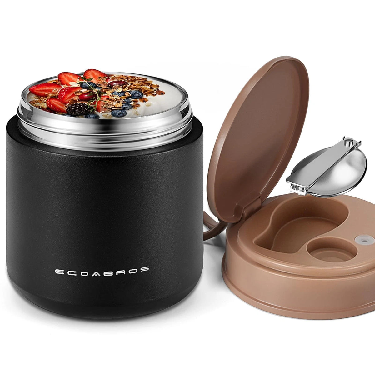 Kids Thermo Food Jar for Hot Food & Soup with Spoon, Black