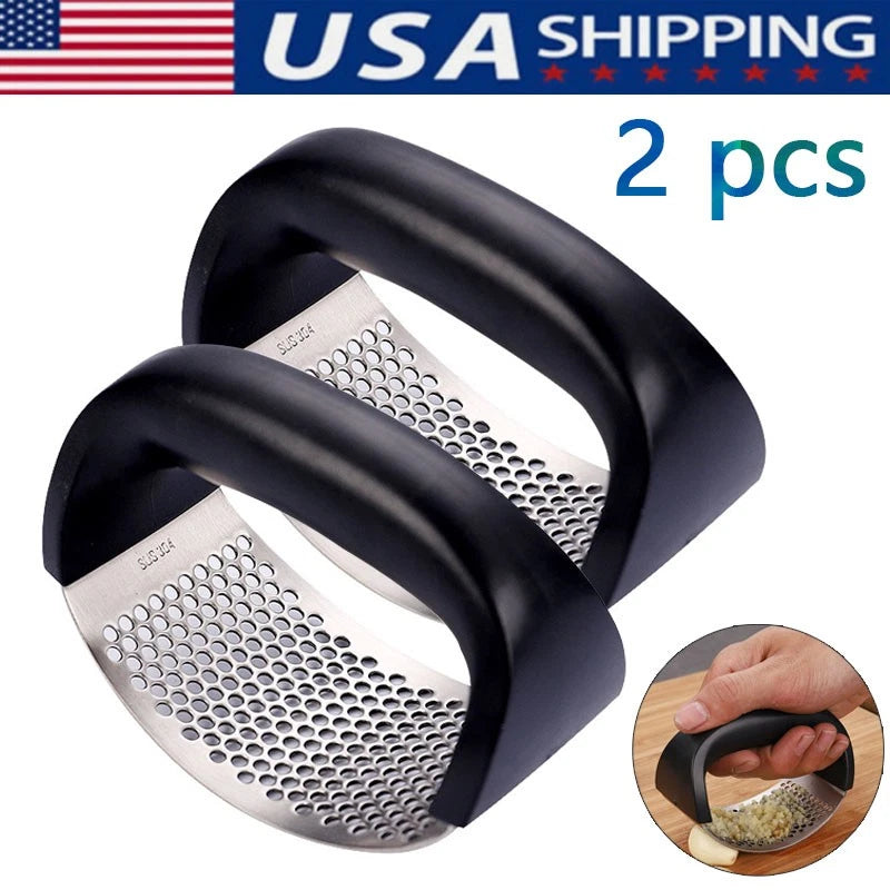 2 Pcs Garlic Press, Ergonomic Handle, Easy Squeeze, Compact Kitchen Gadget.