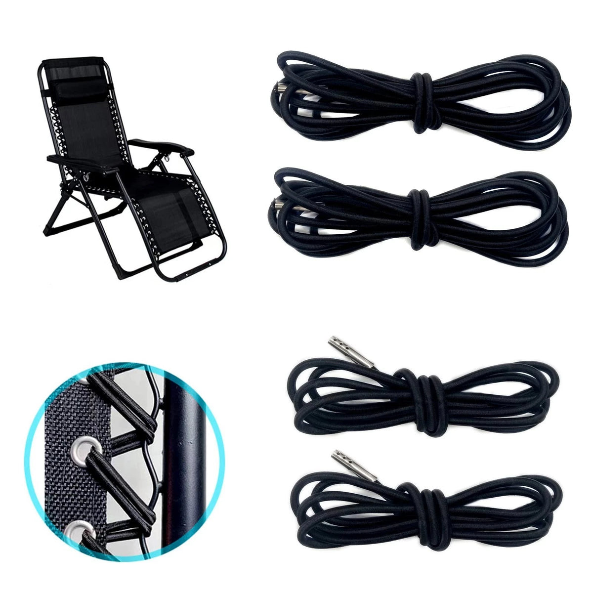 Universal Replacement Cord for Zero Gravity Chair, 4 Pack Elastic Cords Repai...
