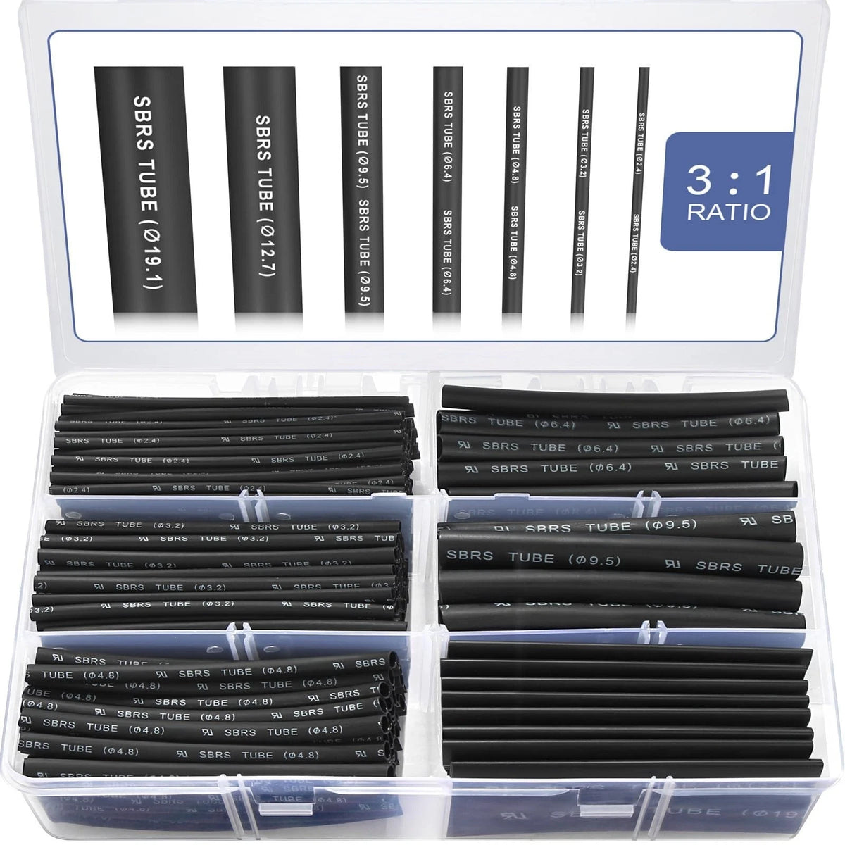 Heat Shrink Tubing Kit - Sopoby 3:1 Ratio Adhesive Lined, Marine 360PCS Black