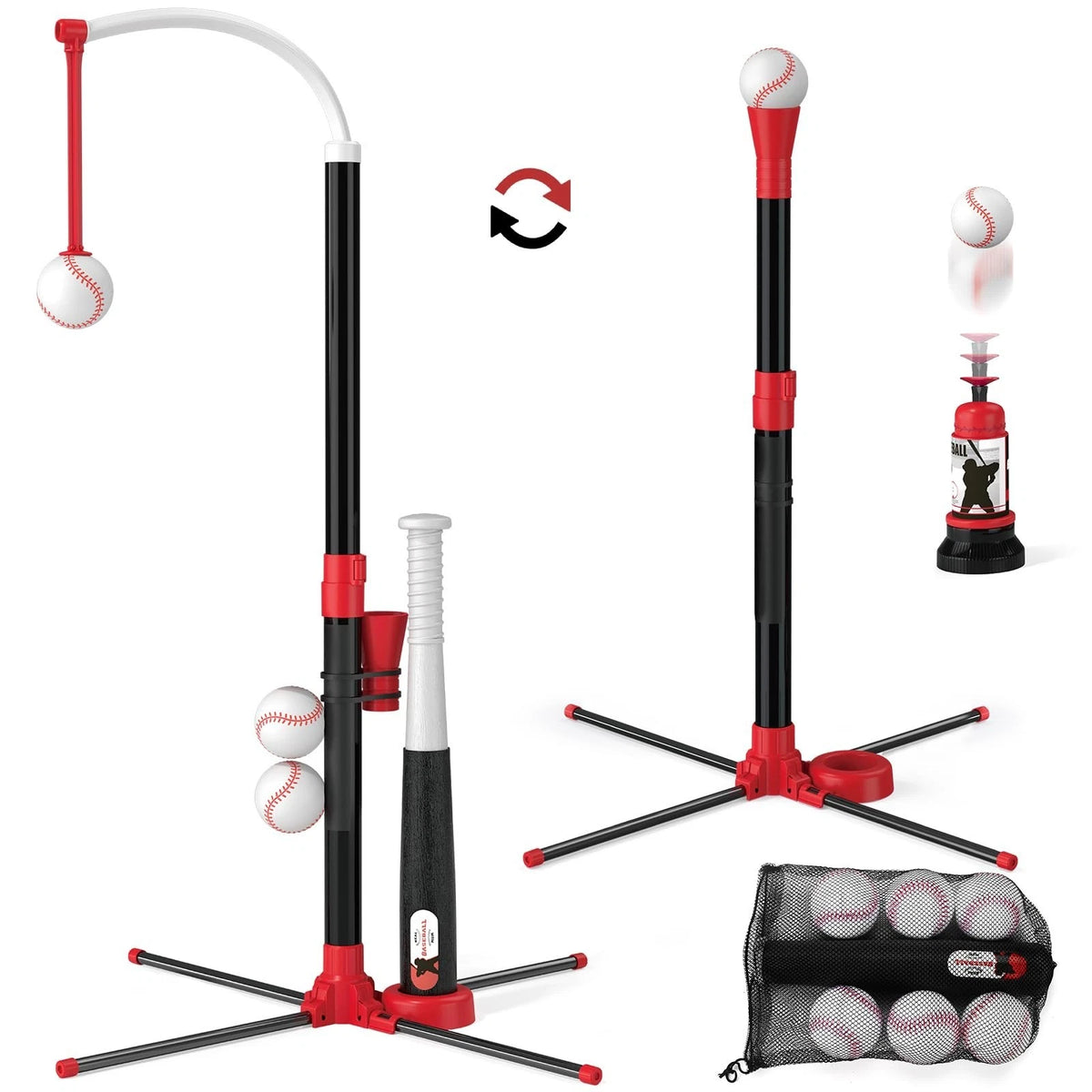 3-in-1 T Ball Set - Adjustable Height, Hanging Tee Ball Set with Automatic Pitch