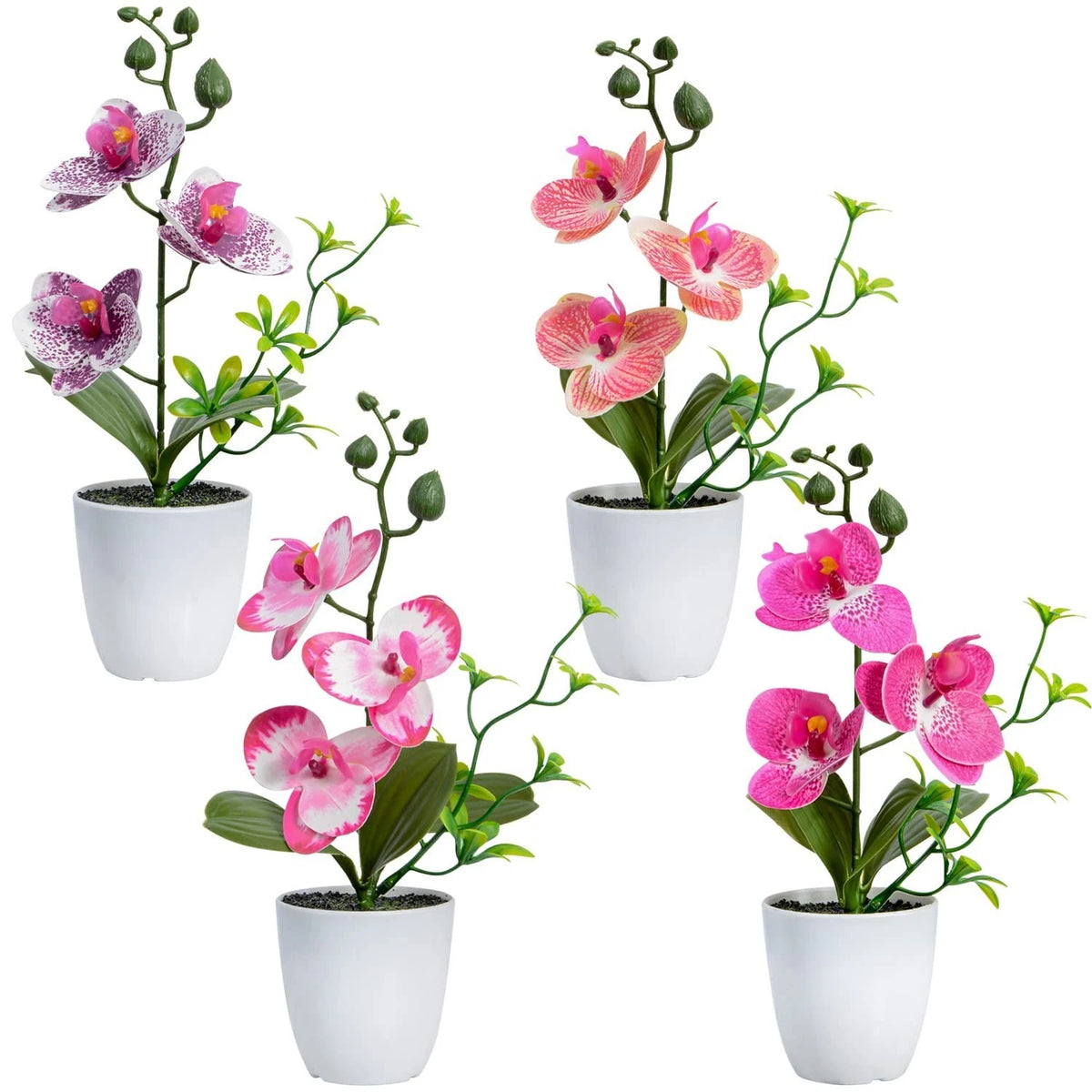 4Pcs Artificial Orchid Flowers Mini Potted Orchid Flowers Fake Orchids with P...