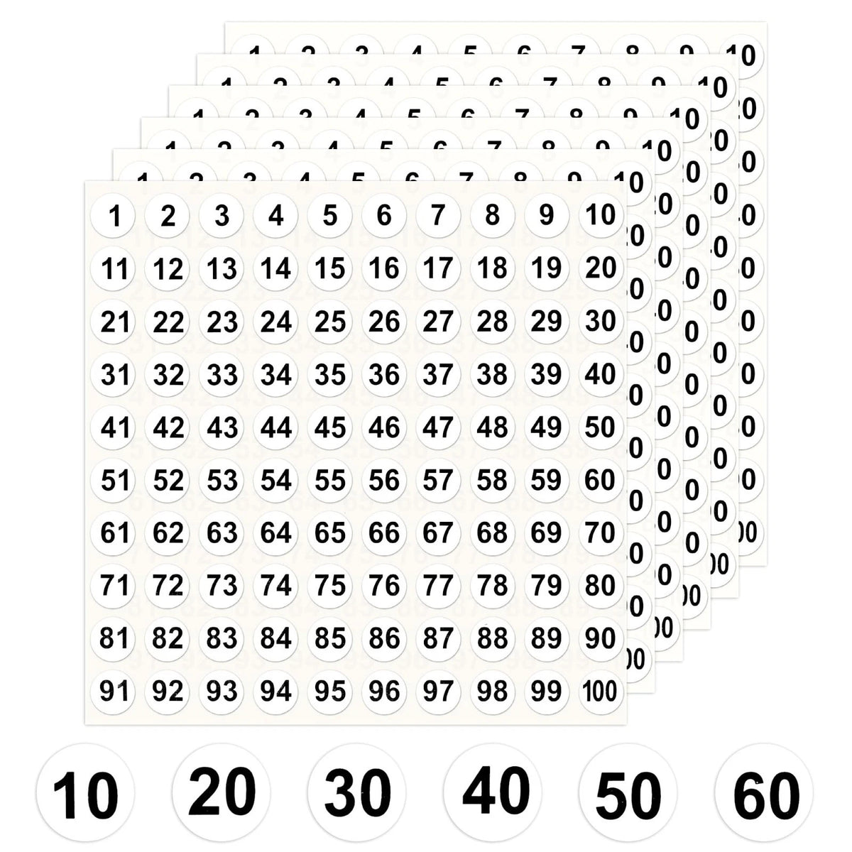 Number Stickers 1-100, 2500 PCS Vinyl Consecutive Self-Adhesive Small Round L...