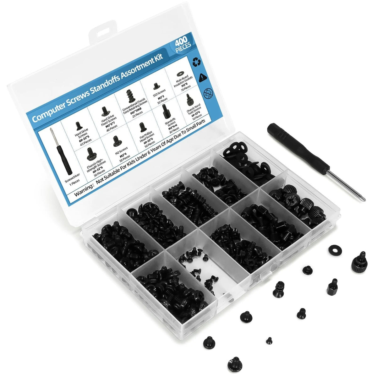 400PCS Computer Screws Assortment Kit with Screwdriver Motherboard Standoffs ...