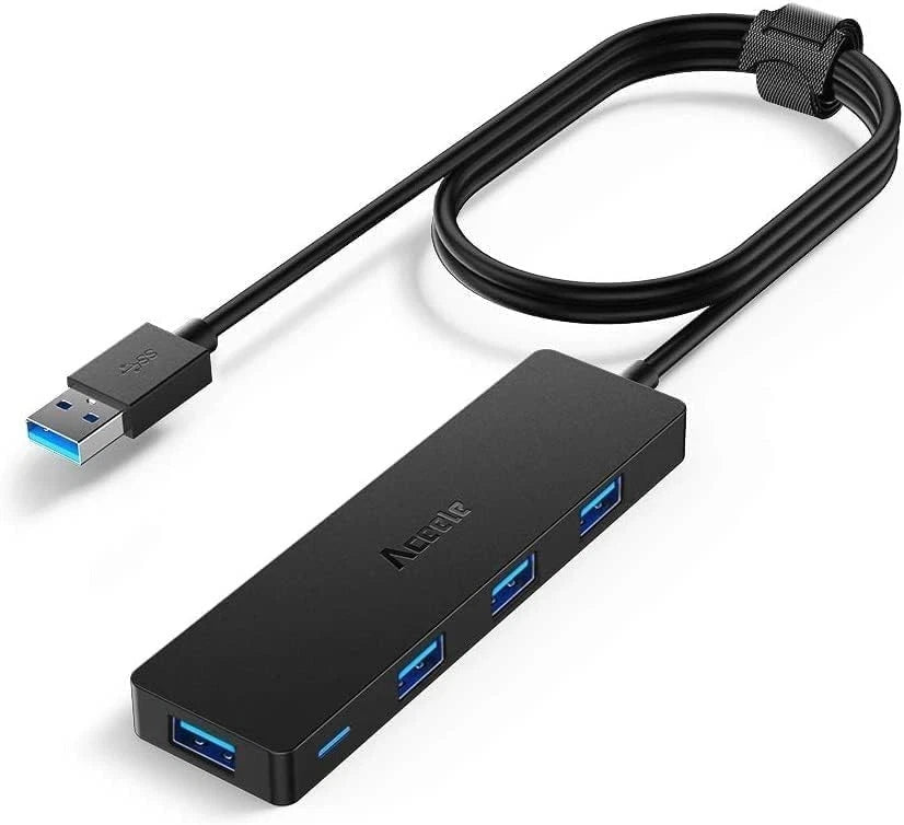 USB Hub 3.0 Splitter with 4ft Extension Long Cable Cord, 4-Port Ultra-Slim Multi
