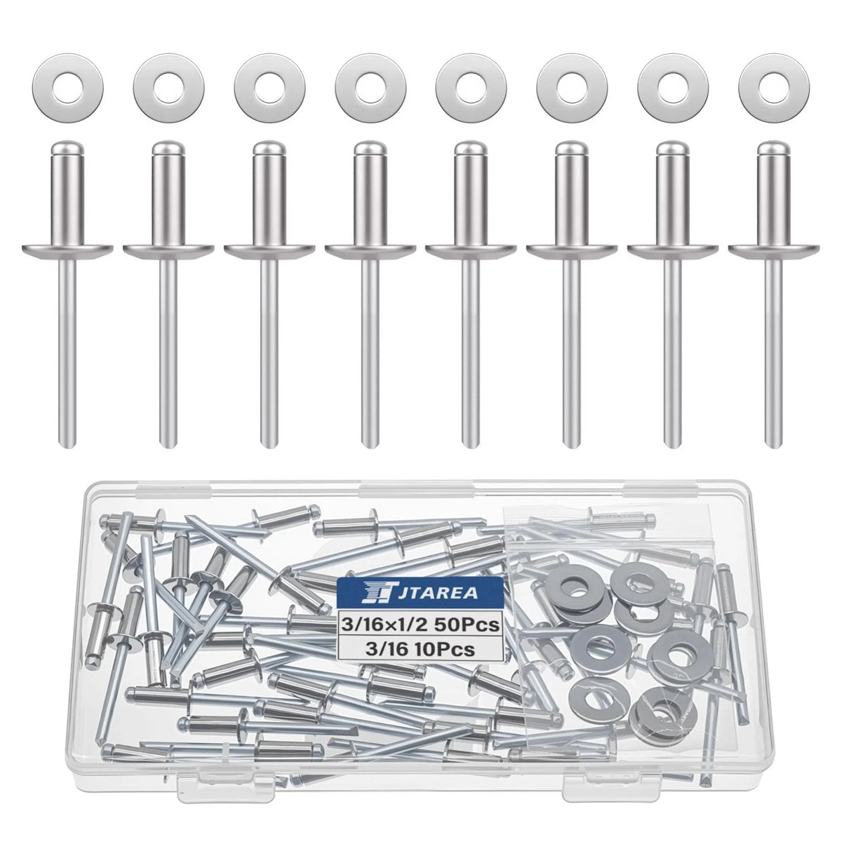 60PCS 3/16 x 1/2 Stainless Steel Pop Rivets Blind Rivet Kit with Washers Set