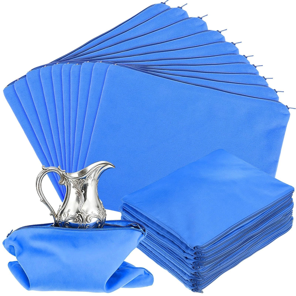 10 Pcs Silver Storage Bags Anti Tarnish 9 x 11.8 Inch Microfiber Fabric Zippe...