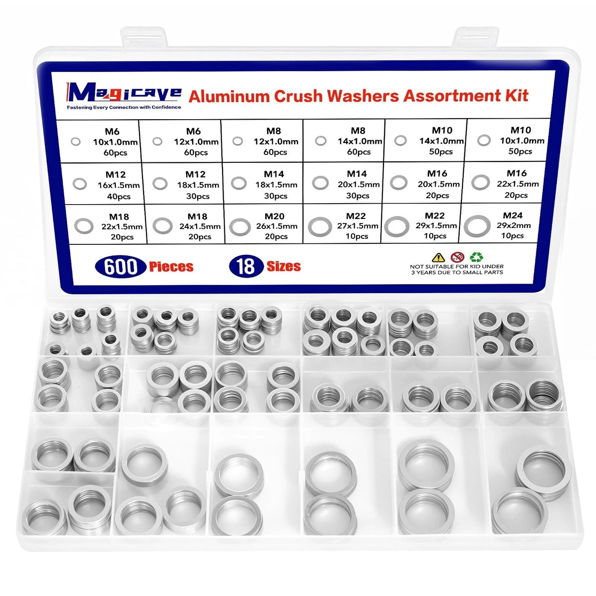 600 Pcs Aluminum Crush Washer Assortment Kit ?18 Sizes Oil Drain Plug Gasket