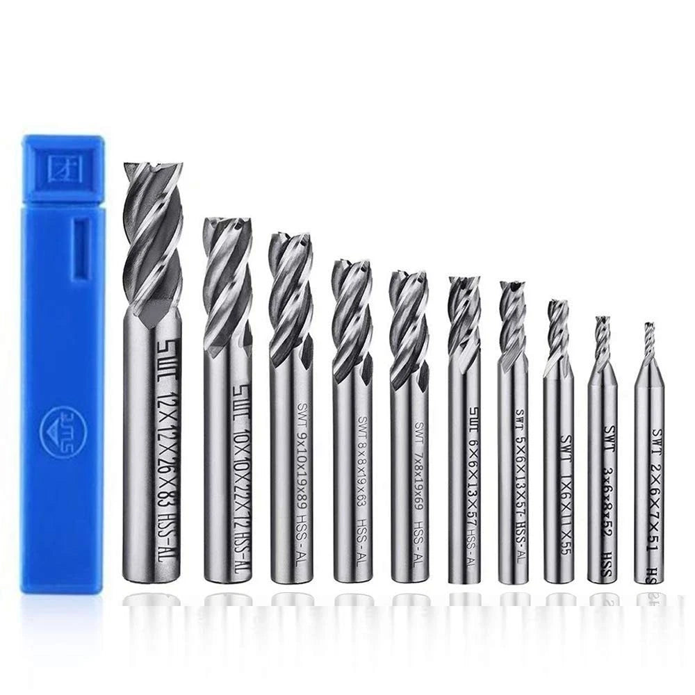 10pcs 4Flute End Mill Set, Metric CNC Milling Cutter Drill Bits Router Bits C...