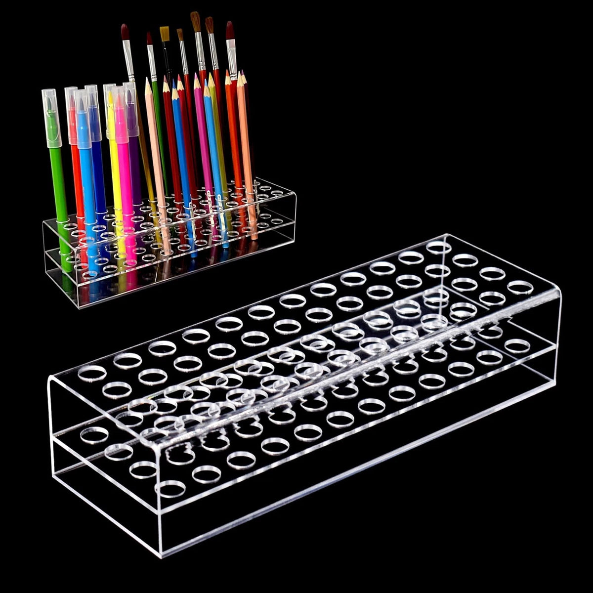 Acrylic Pen Display Holder 48Slots 12mm Stand for Art Paint Brush, Makeup Br...