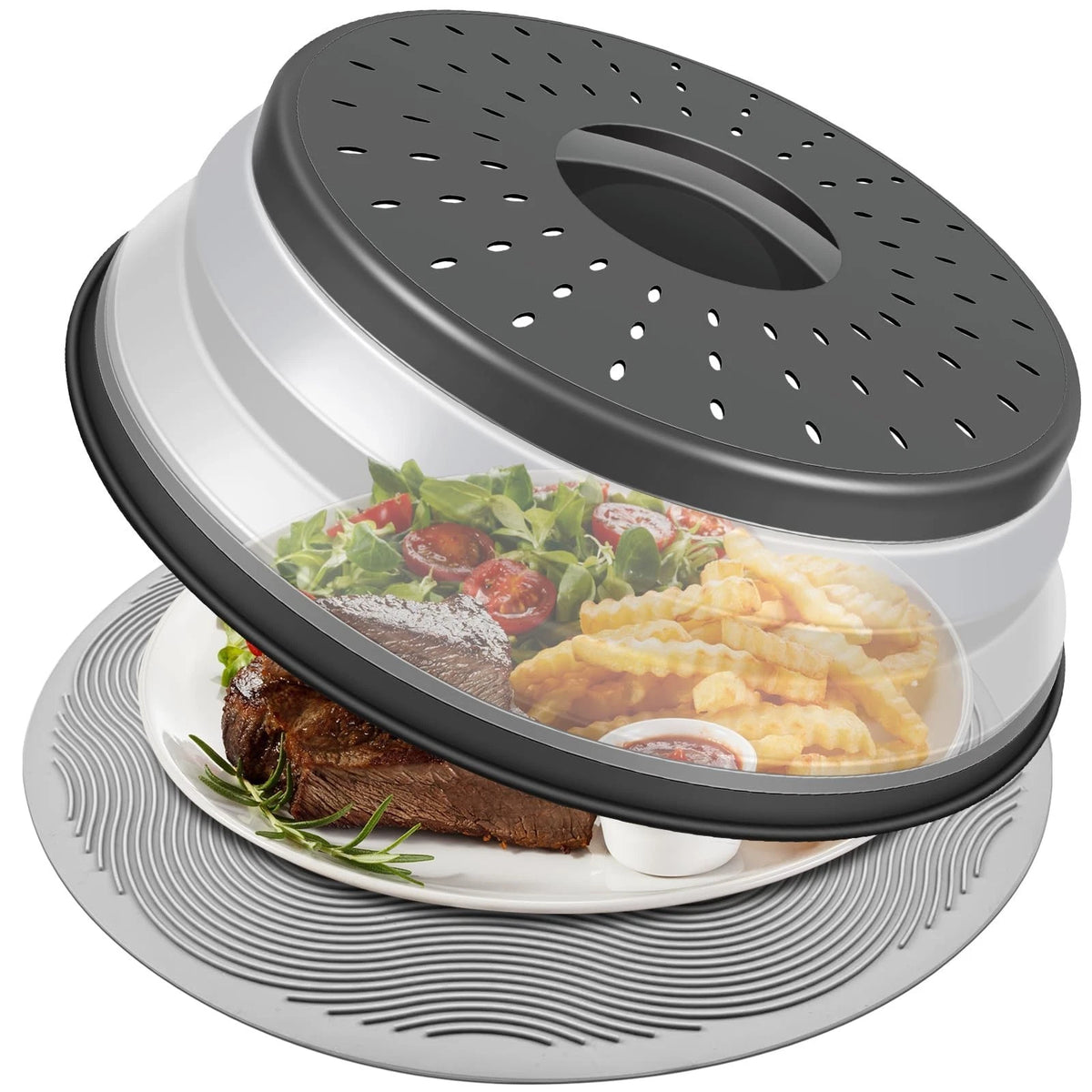 10 Inch Microwave Cover & Collapsible Silicone Mat - Splatter Guard, Plate Hold