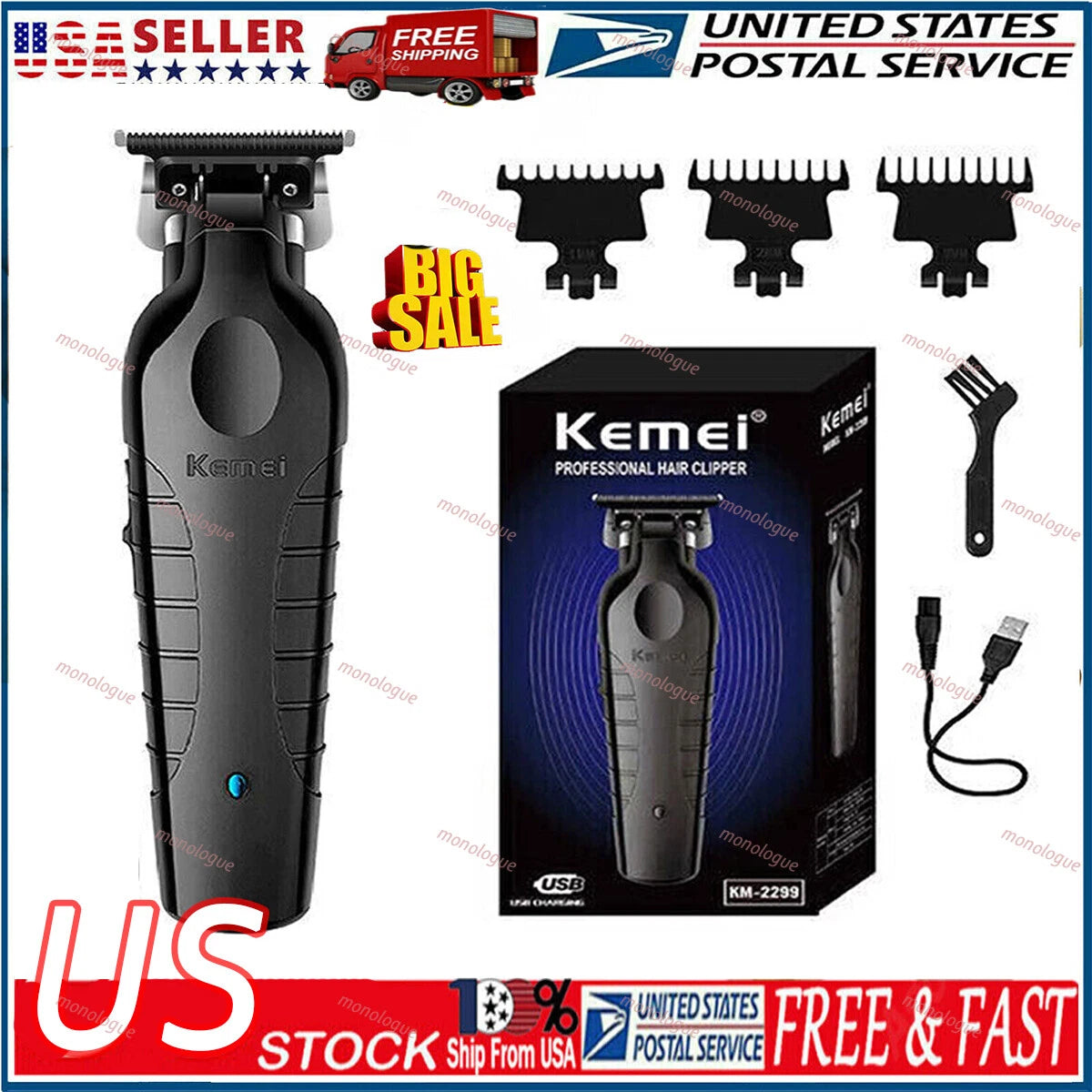 KEMEI 2299 Professional Hair / Beard Trimmer for Men 0mm Gapped Carving Clippers
