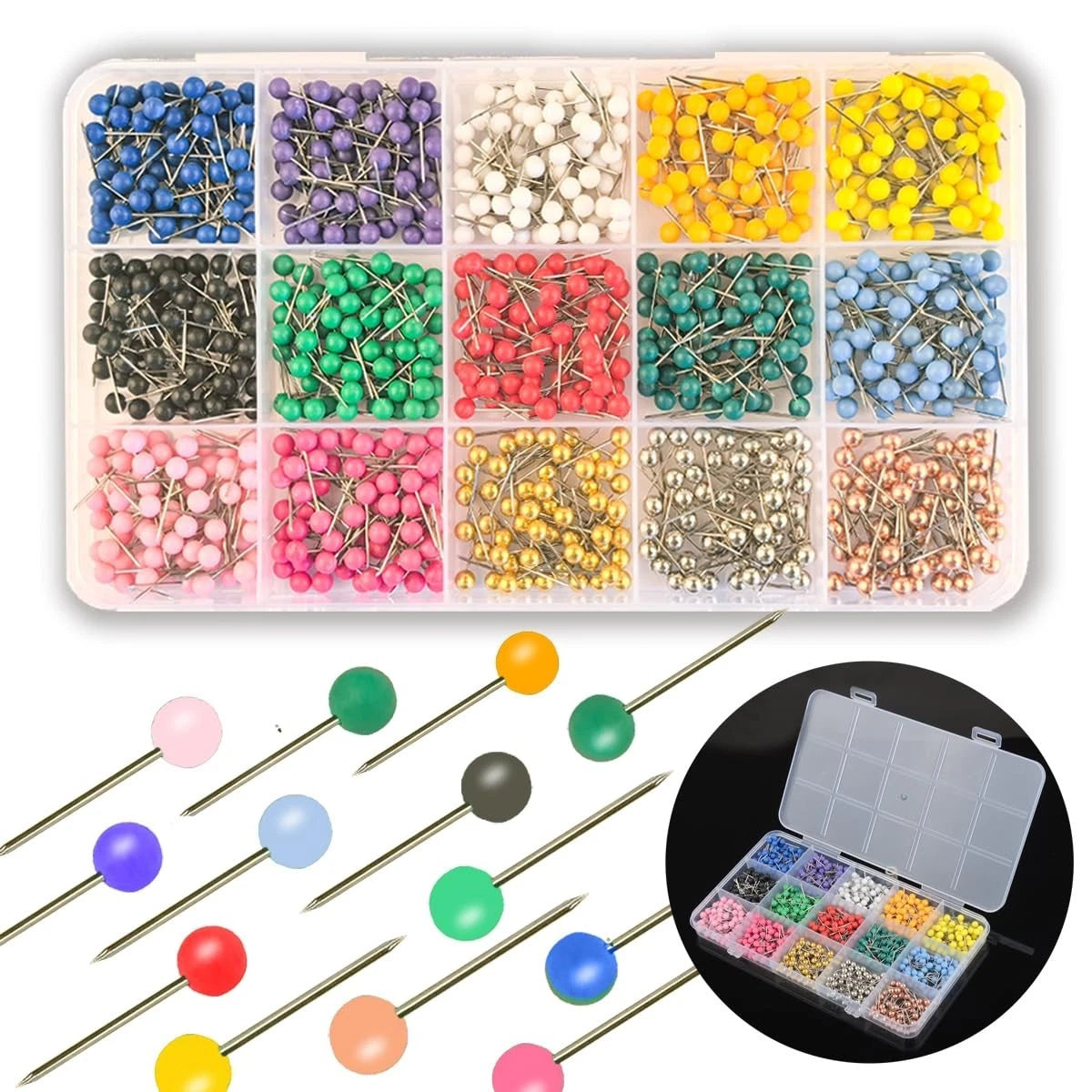 1000 PCS Push Pins Map Tacks,Multi-Color 1/8