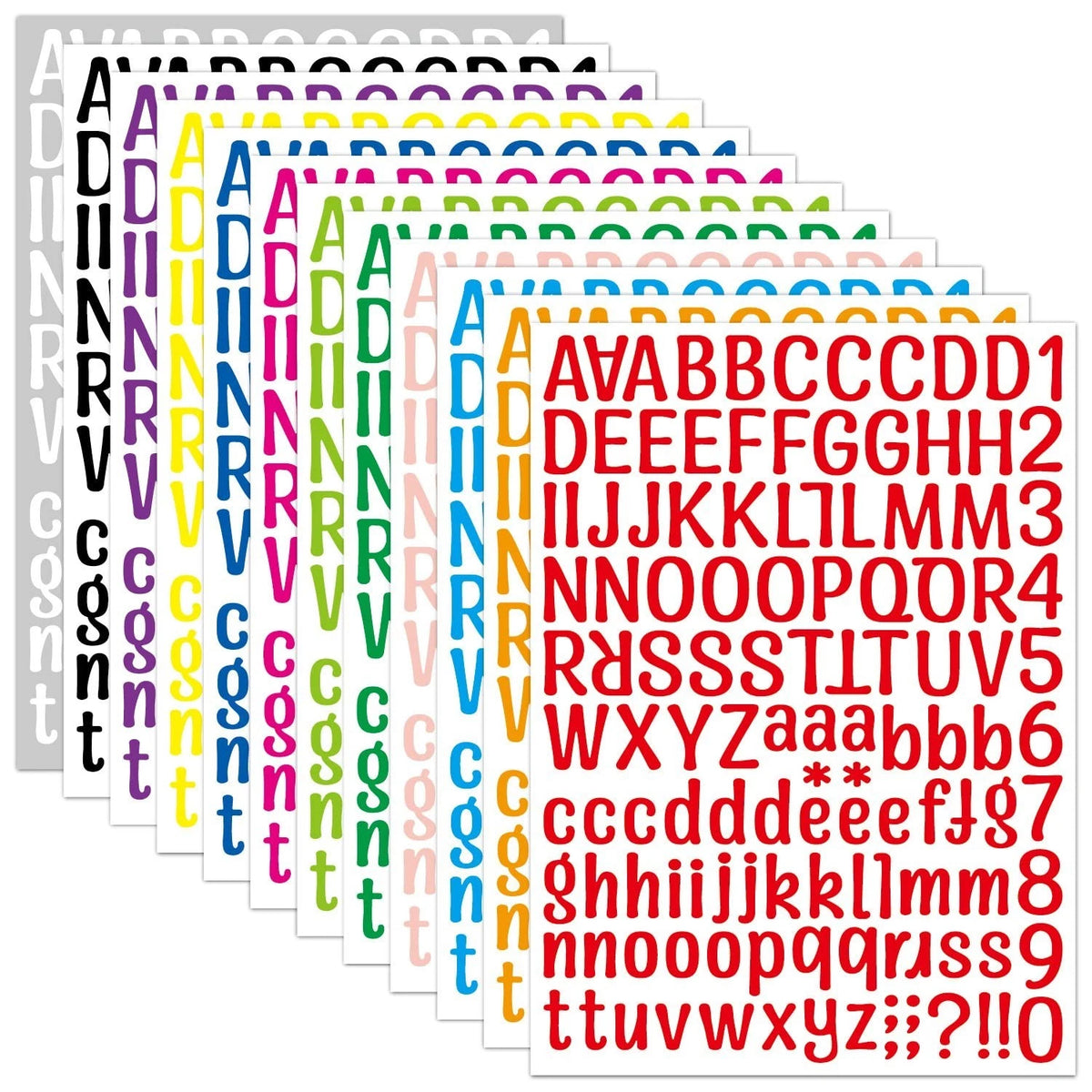 1512 Alphabet Stickers 12 Sheets Alphabet Stickers Vinyl Self-Adhesive Number Al