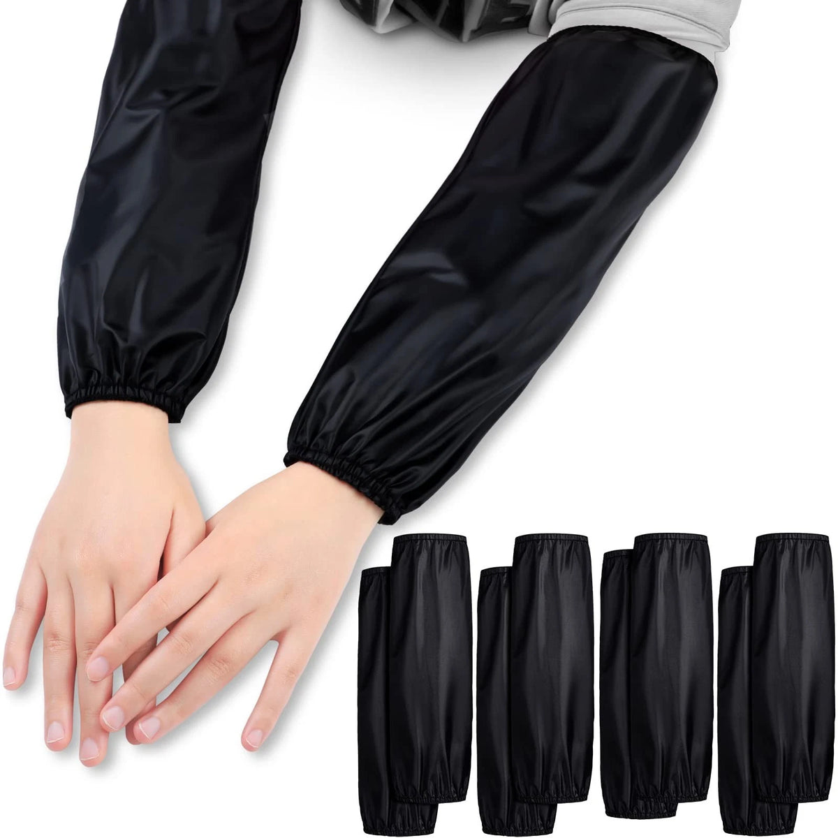 4 Pairs Waterproof Sleeves for Arms Reusable Oilproof Oversleeves Large Black