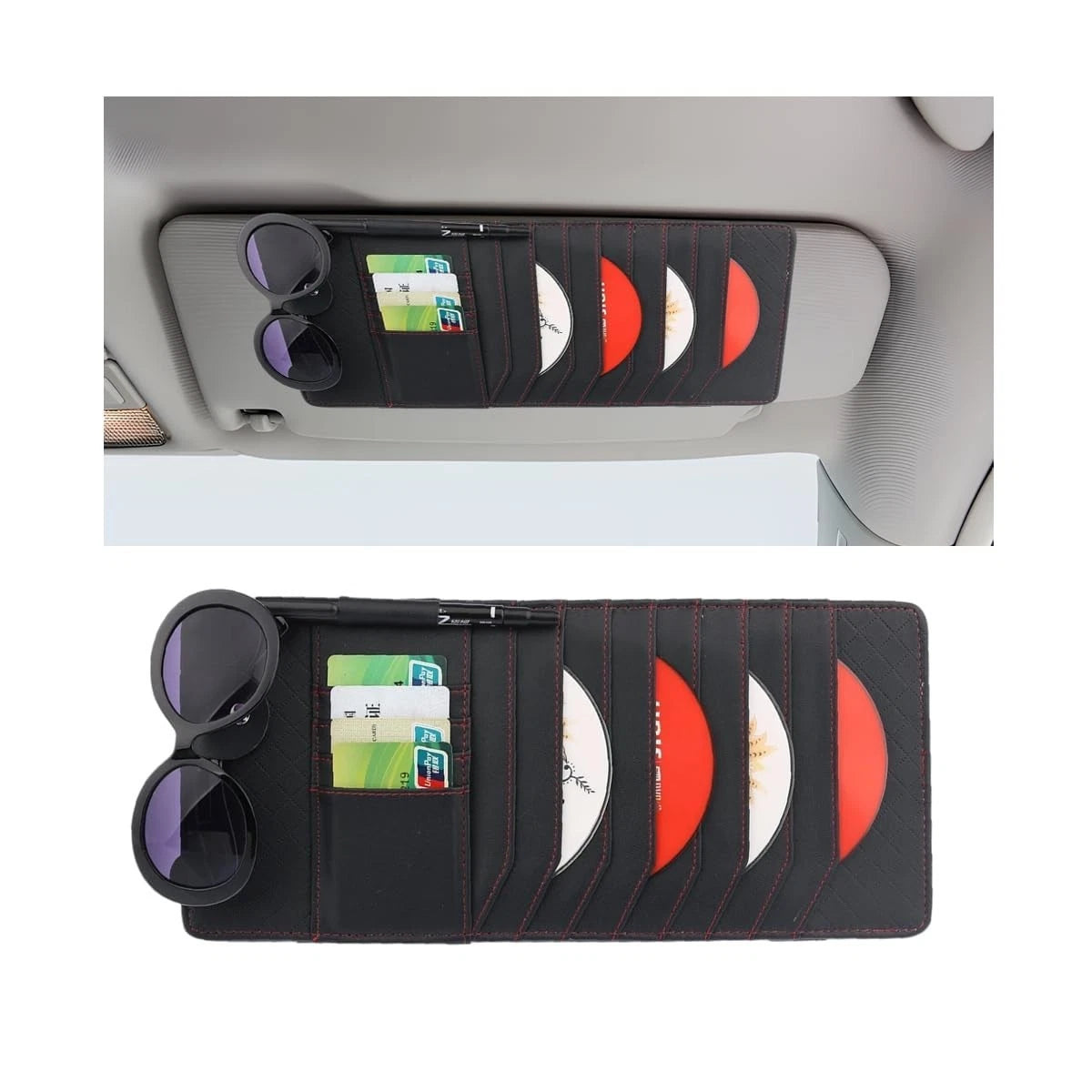 CD Case Holder for Car Sun Visor, Visor DVD Storage Organizer with Sunglasses