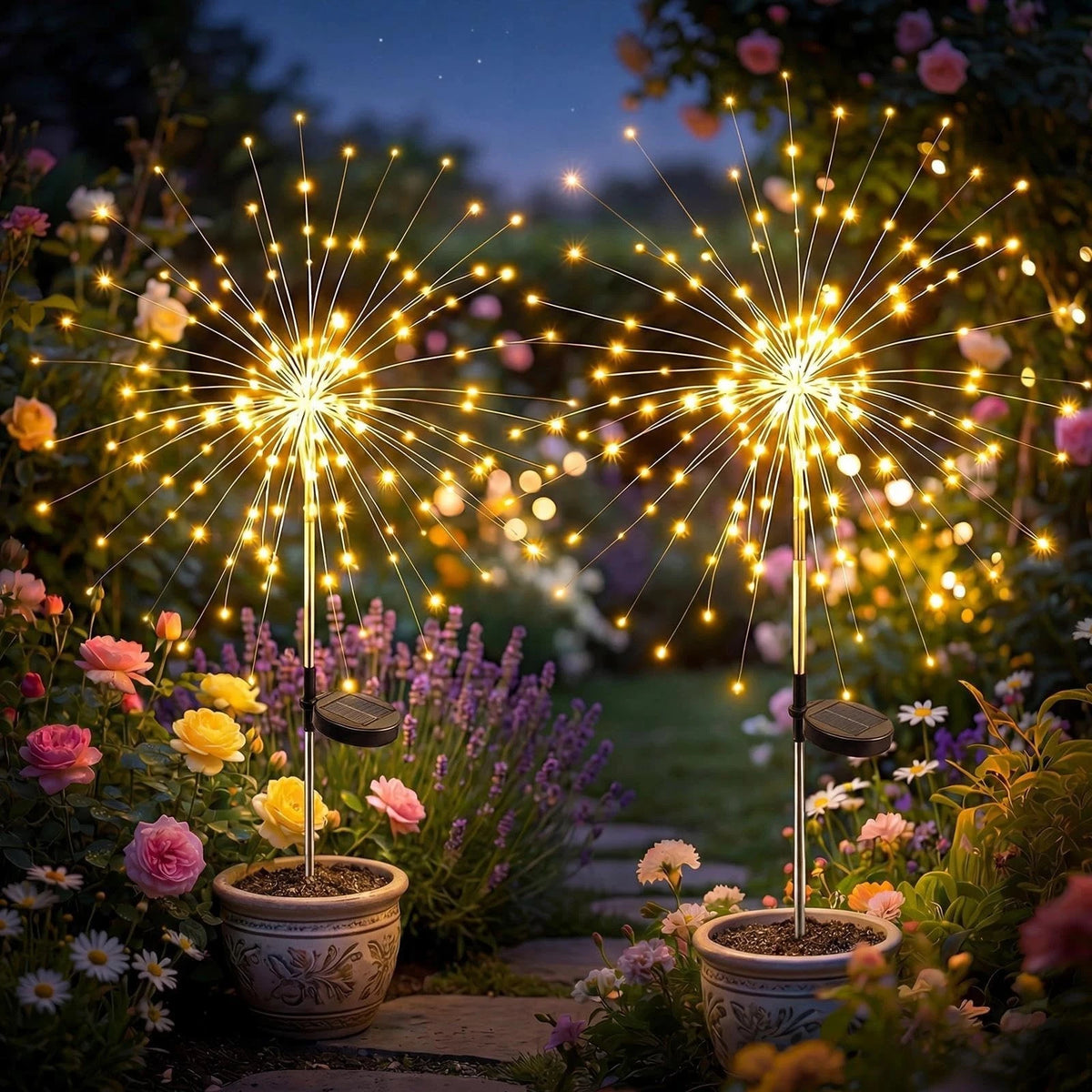 Solar Firework Lights 2 Pack, 120 LED, 8 Modes, Waterproof Garden Decor