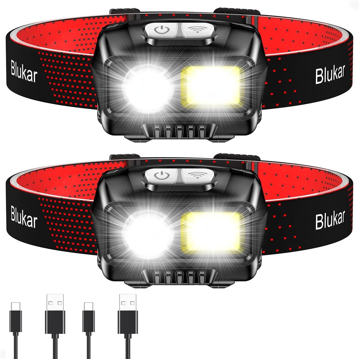 LED Headlamp Rechargeable,2000L Super Bright Headlight with Motion Sensor-2 Pack