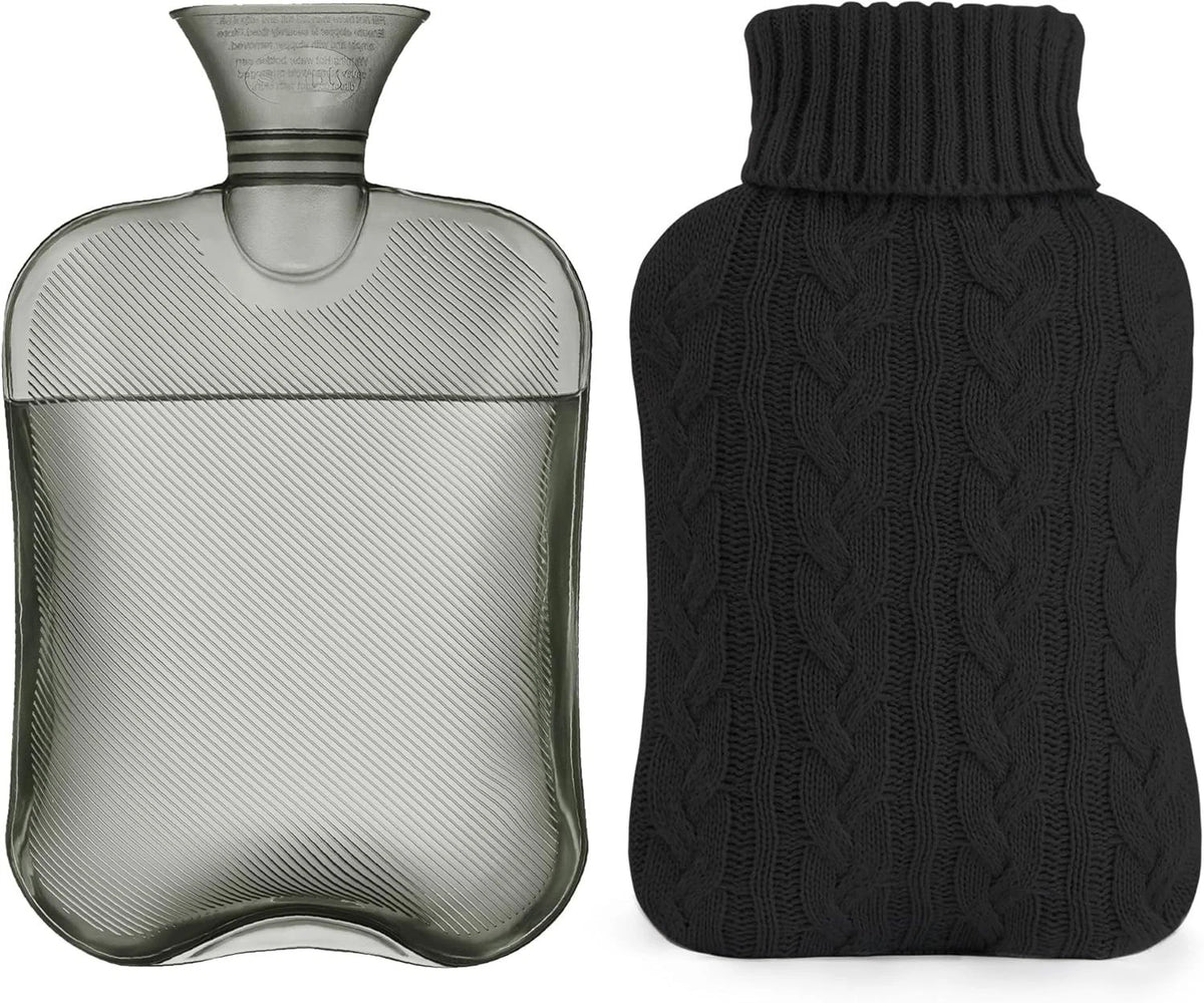 Samply Hot Water Bottle with Knitted Cover, 2L Hot Water Bag for Hot and Cold Co