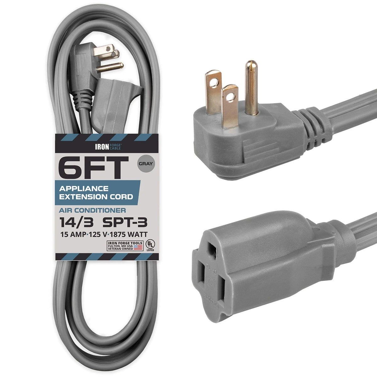 6 Ft Appliance Extension Cord Heavy Duty, Gray - 14 Gauge 3 Prong SPT-3 Cable