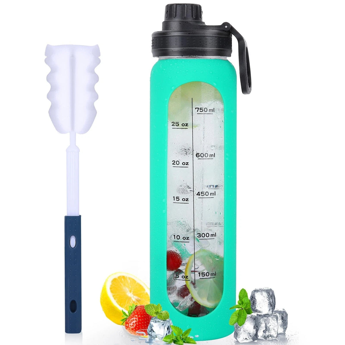Glass Water Bottles 32Oz with Silicone Sleeve Drinking Hydration Bottles Reusabl