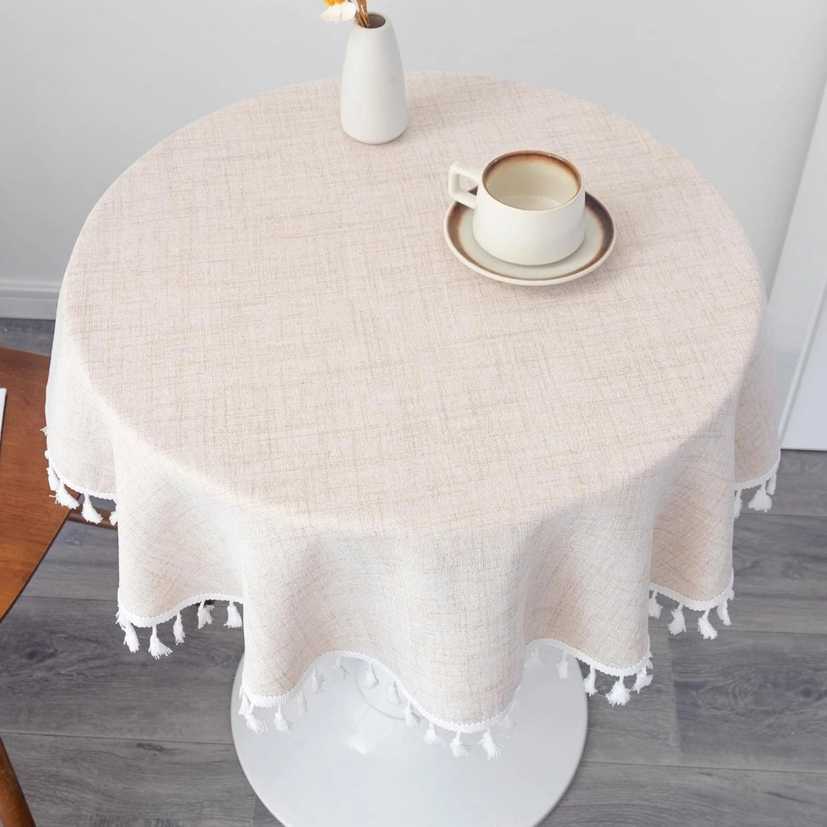 Linen Small Round Tablecloth 36 Inch Beige Washable Wrinkle Resistant Table