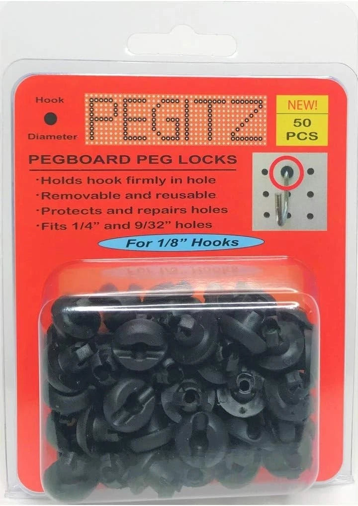 Pegitz Pegboard Peg Locks 50PCS (1/8 inch, Black), New