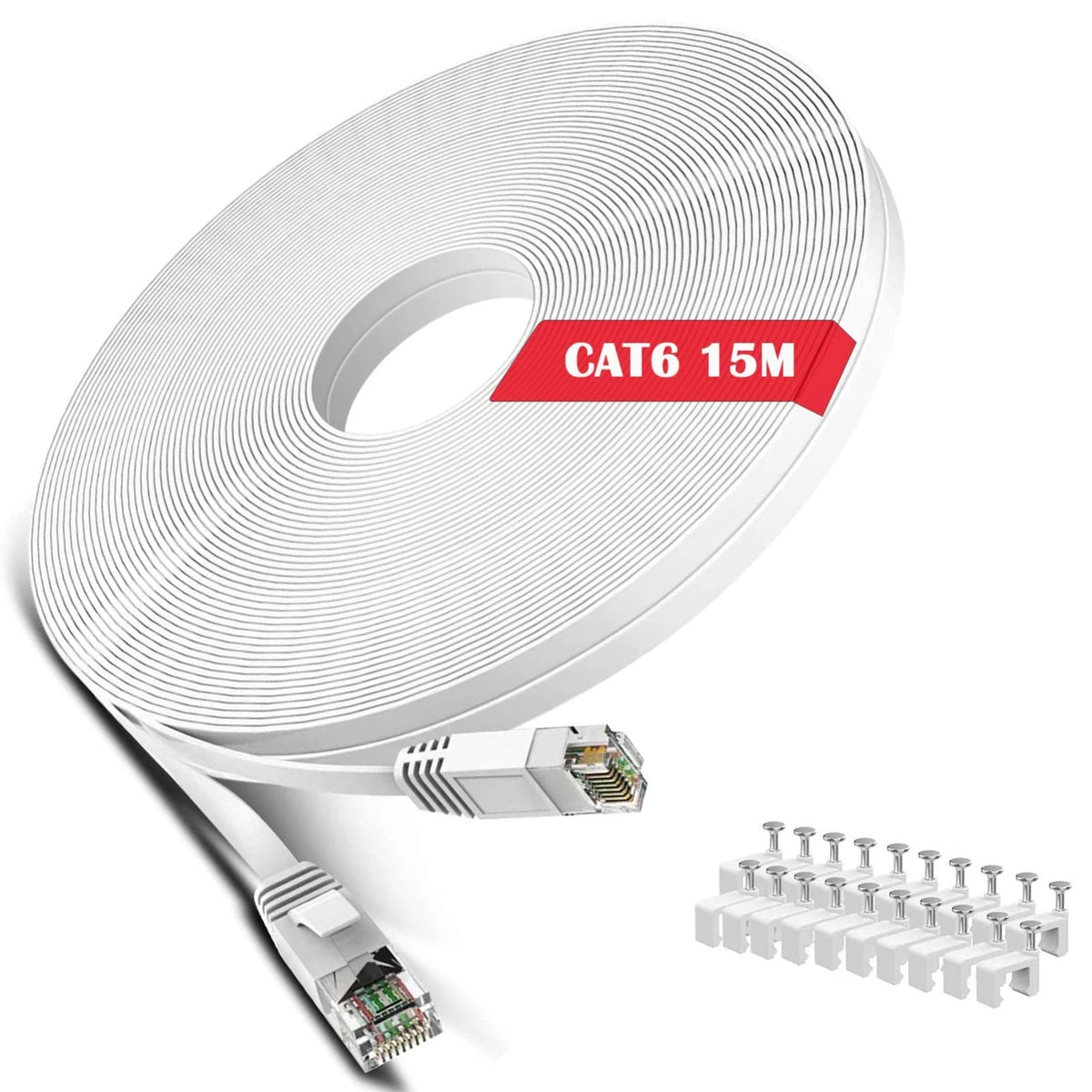 Cat 6 Ethernet Cable 50 Ft White - Flat Internet Network LAN Patch Cords