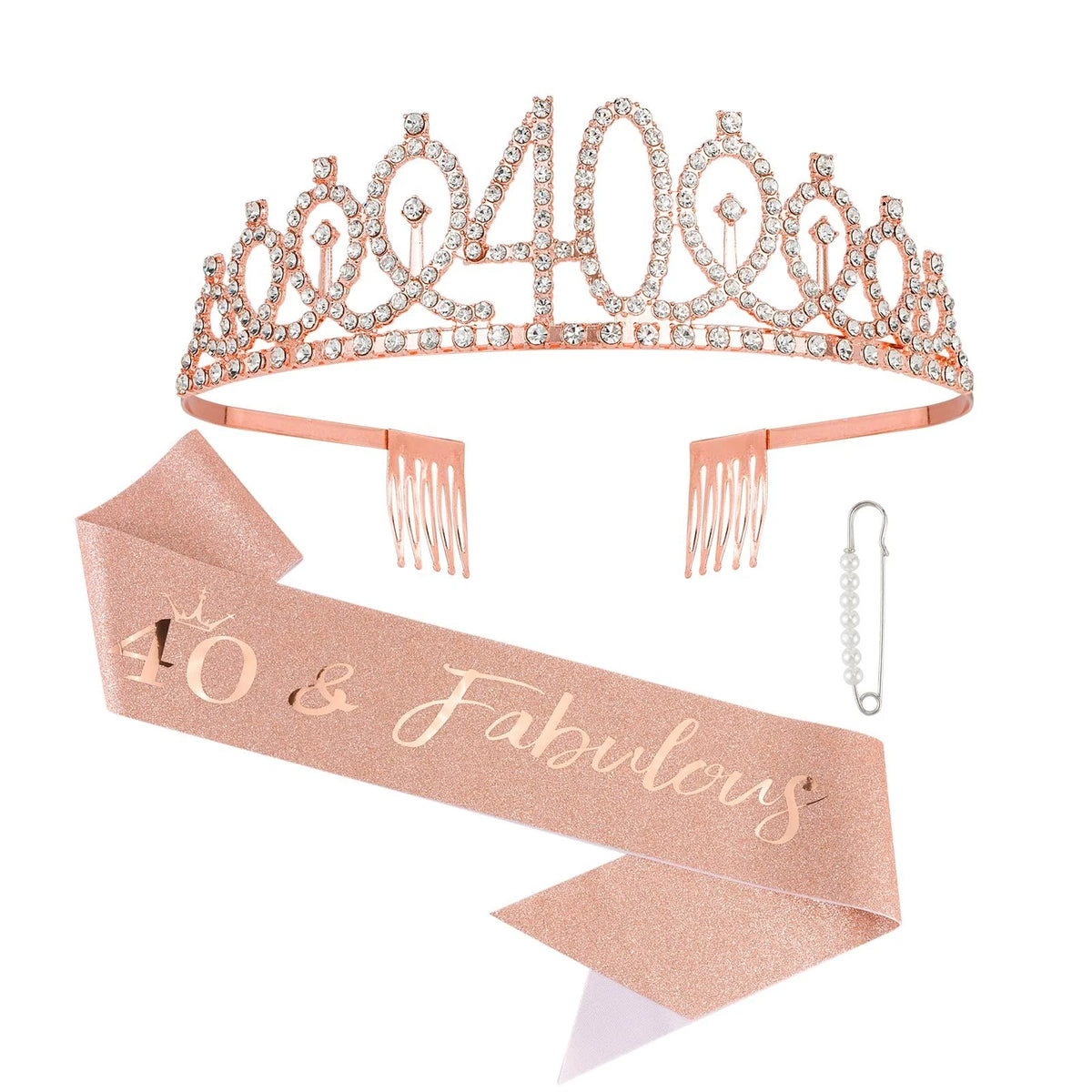 40th Birthday Decorations for Women Rose Gold Tiara Sash Happy Party Gifts
