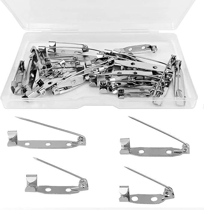 30 Pcs Safety Brooch Pins Set - 4 Sizes Pack, Brooch Pins, Silver Bar Pins with