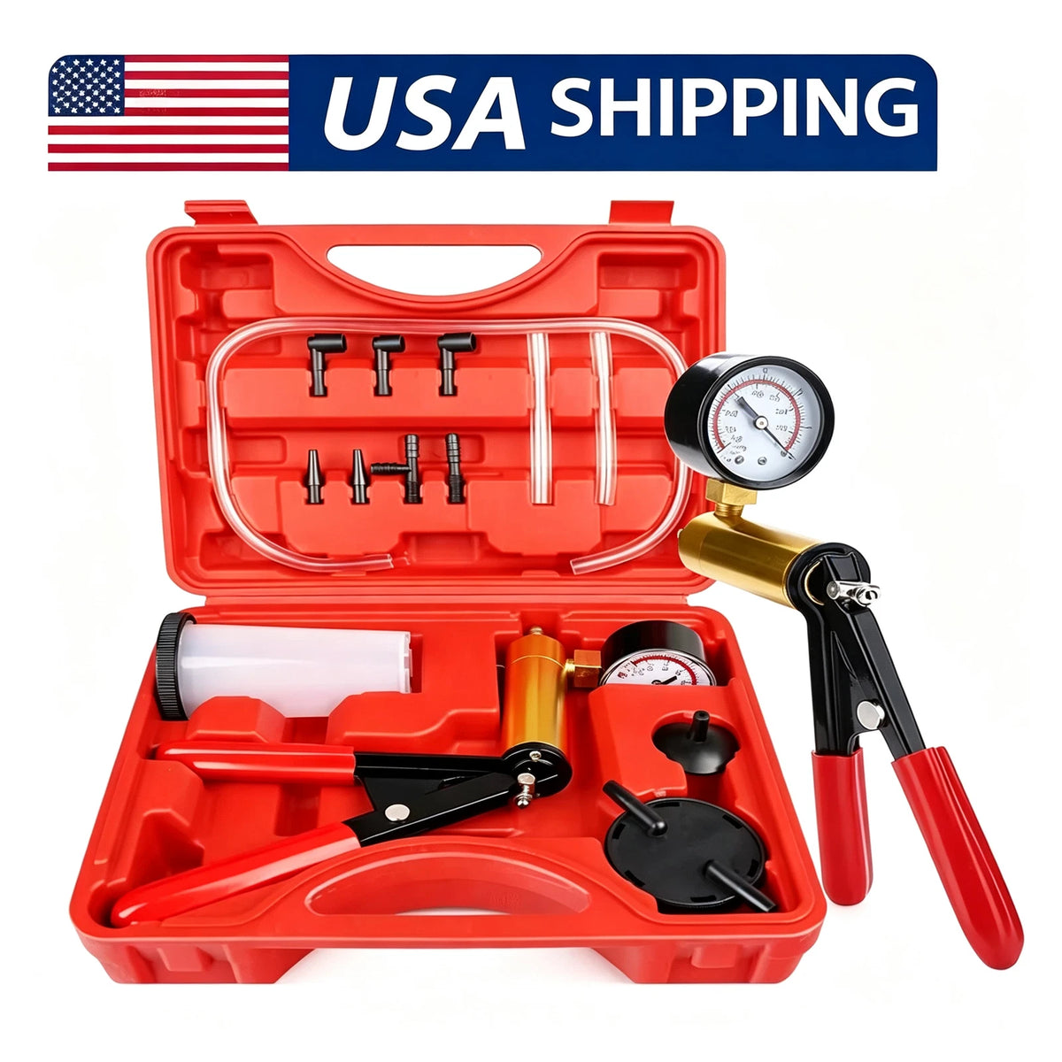 Hand Held Vacuum Pressure Pump Tester Set Brake Fluid Bleeder Bleeding Kit + Box