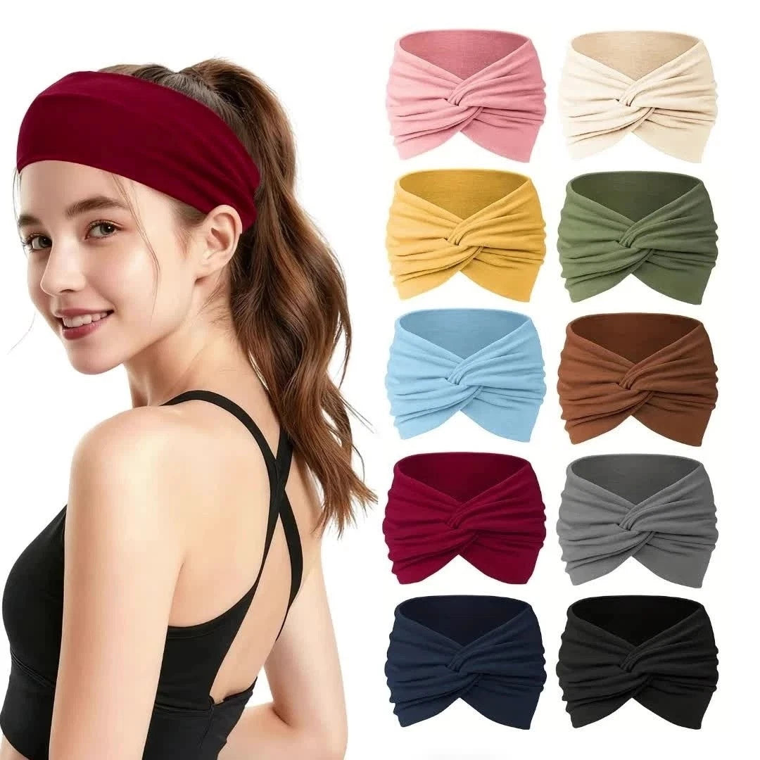 10 PCS Soft Elastic Headbands Unisex Wide Sports Hair Bands for Gym Running Yoga