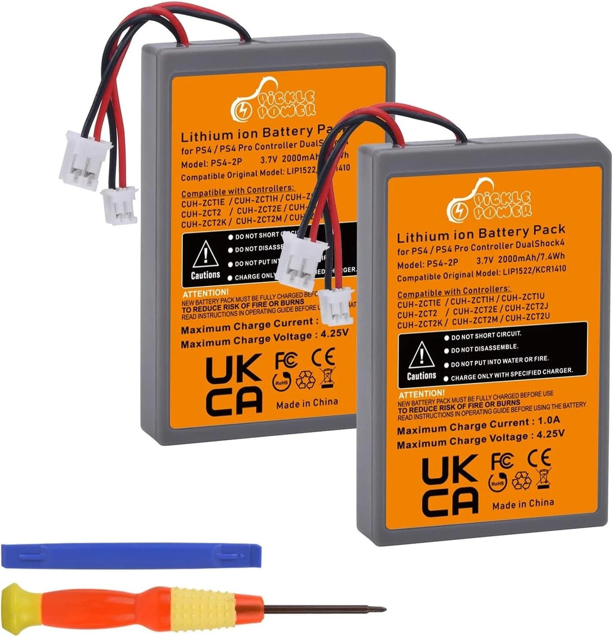 Pickle Power 2 Pack 2000mAh PS4 Controller Battery Replacement for Sony PS4/P...