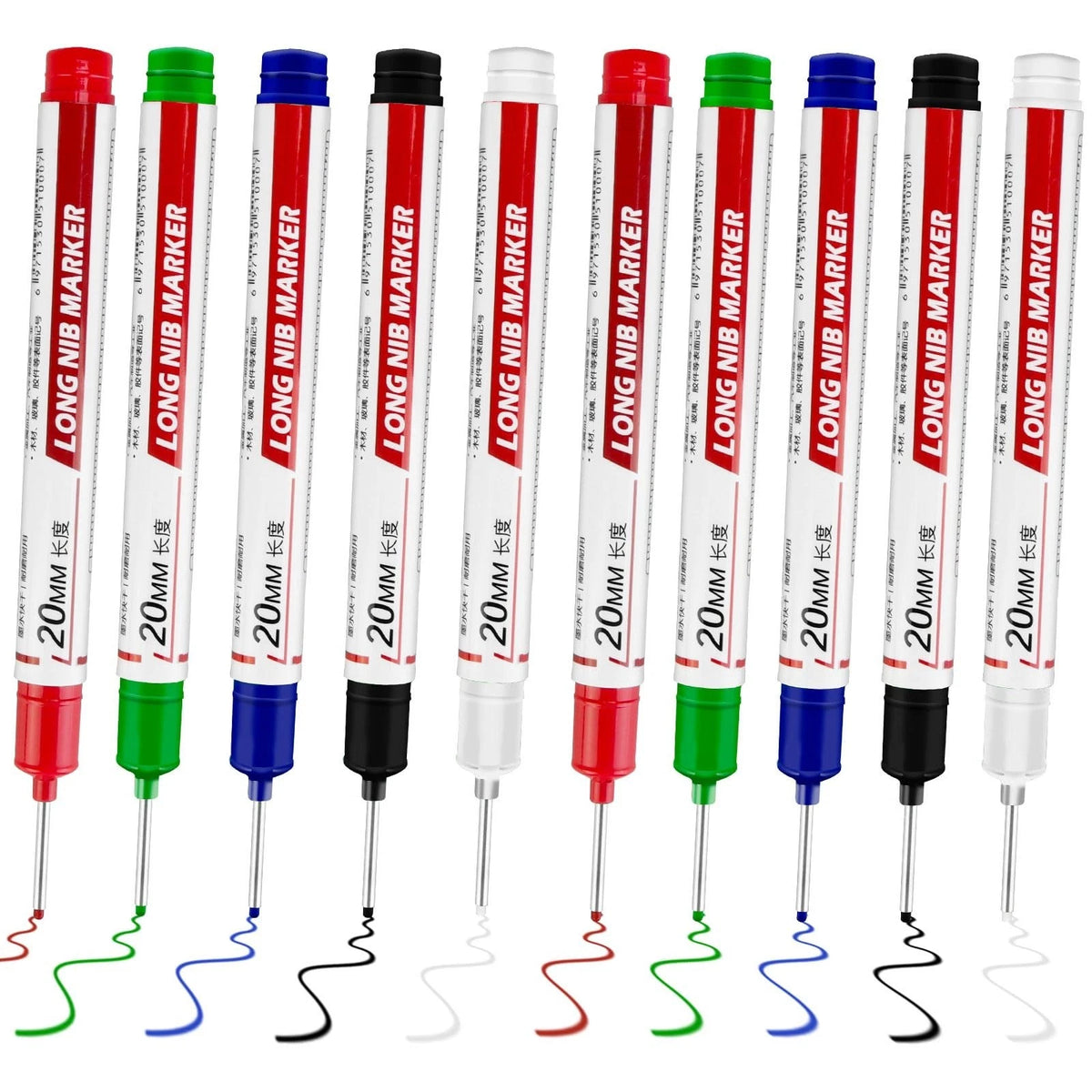 Long Nib Permanent Markers - 10 Pcs Waterproof Multi-Surface Marking Set