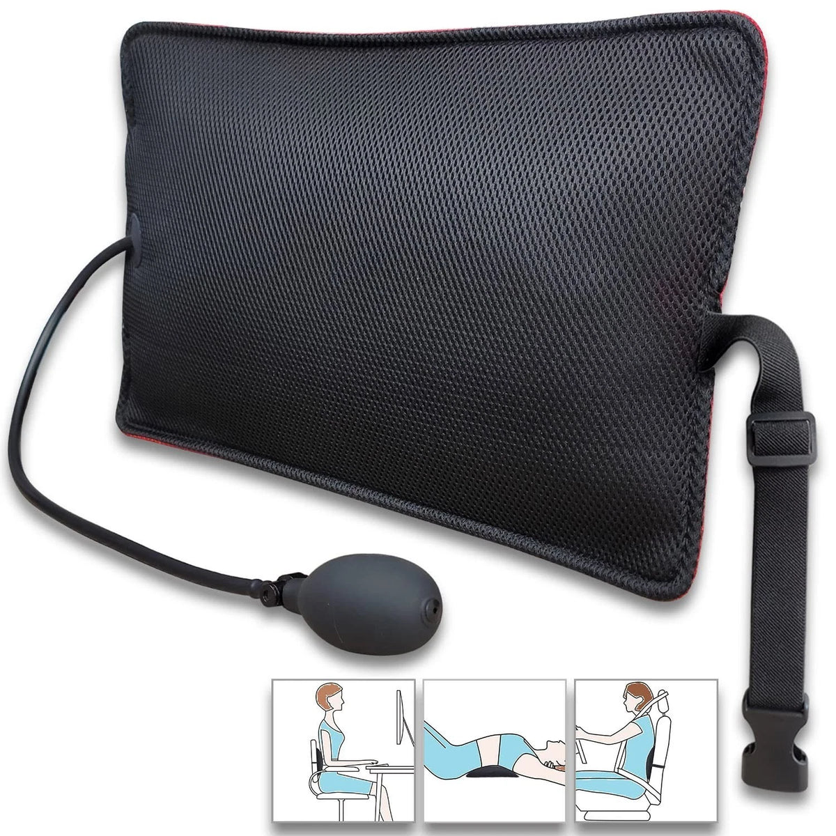 Inflatable Lumbar Support Pillow for Office Chair and Car Seat, Back Support ...