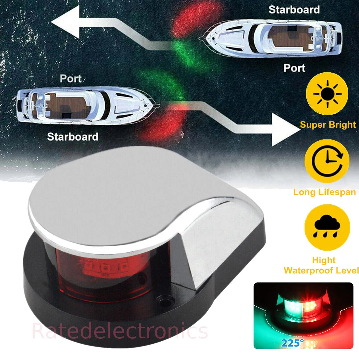 Boat Navigation Lights Red and Green LED Marine Navigating Light Boat Bow Light