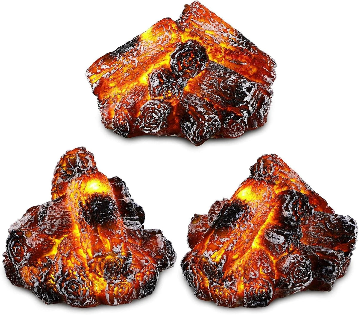 3 Pcs Flameless Fireplace Lights 3D Artificial Wood Burning Flame with Realistic