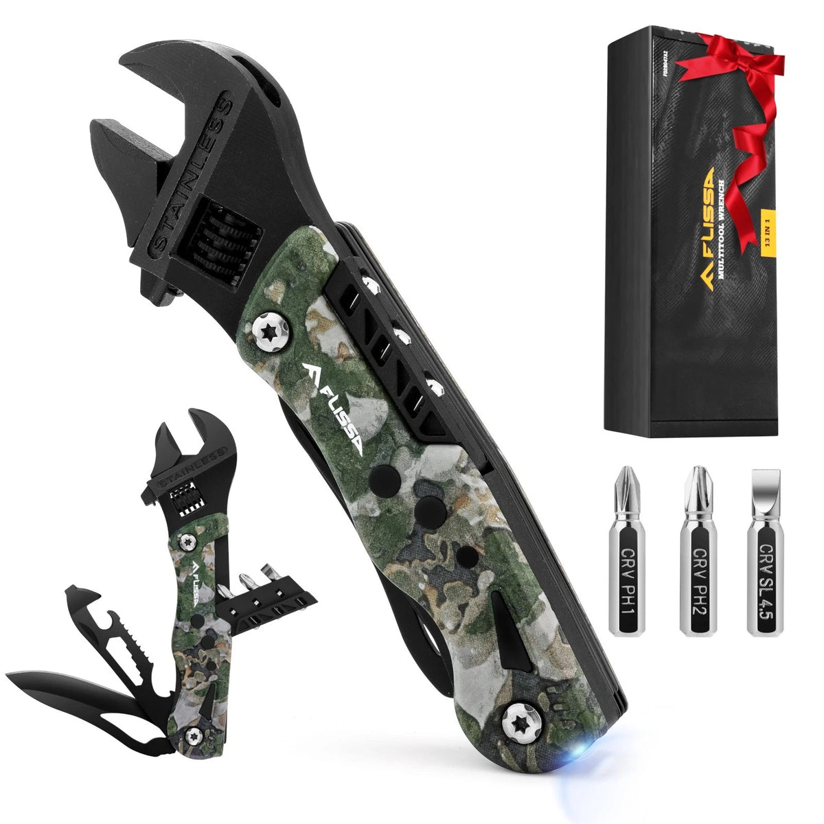 13-in-1 Multi Tool Wrench Multitool Adjustable Wrench EDC Knife w/Sheath