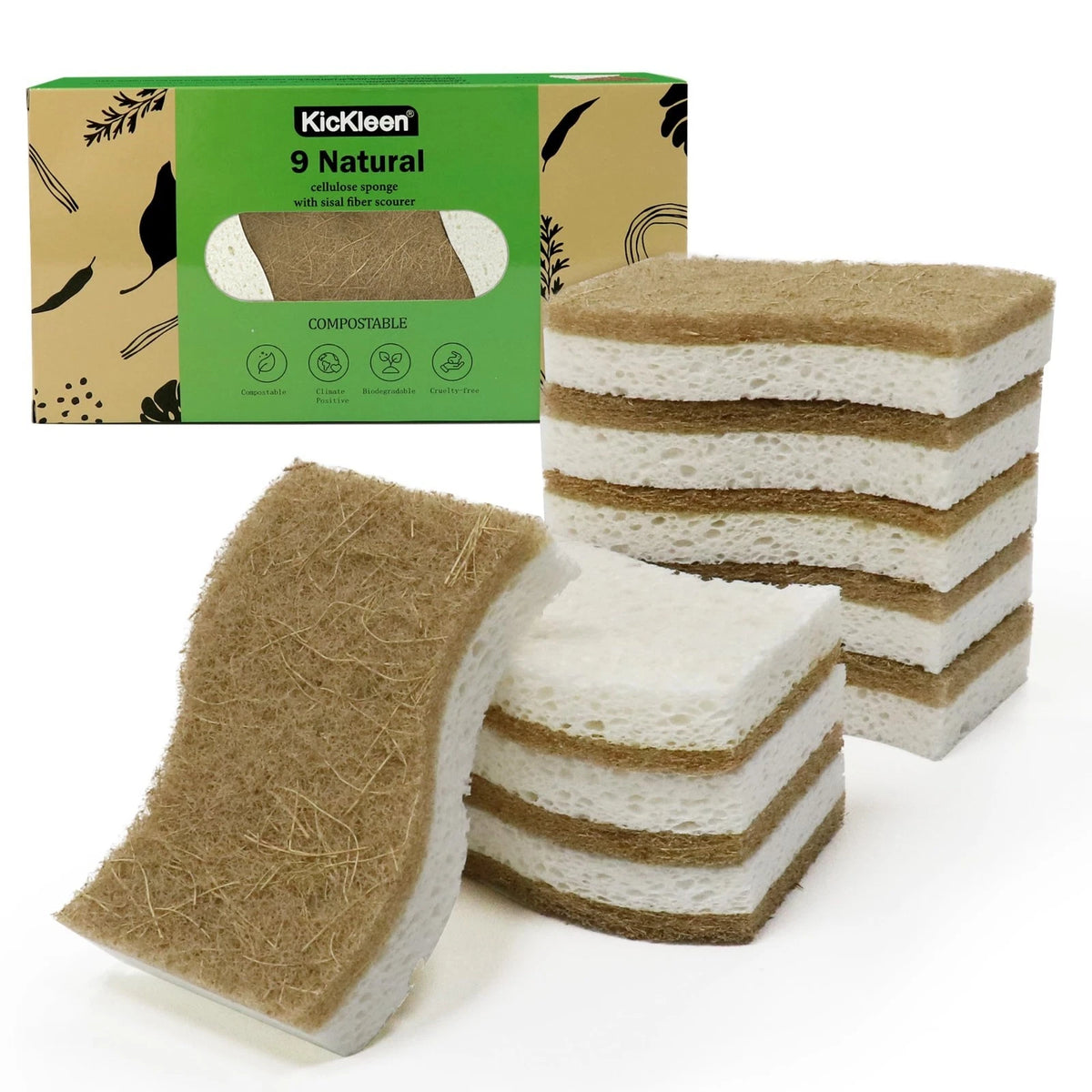 9 Pack Biodegradable Natural Kitchen Sponge - Compostable Cellulose and Coconut