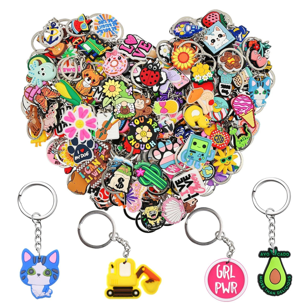 Bulk Keychains 100/200Pcs Random Different Keychain Lot Lovely Cool Key Chains