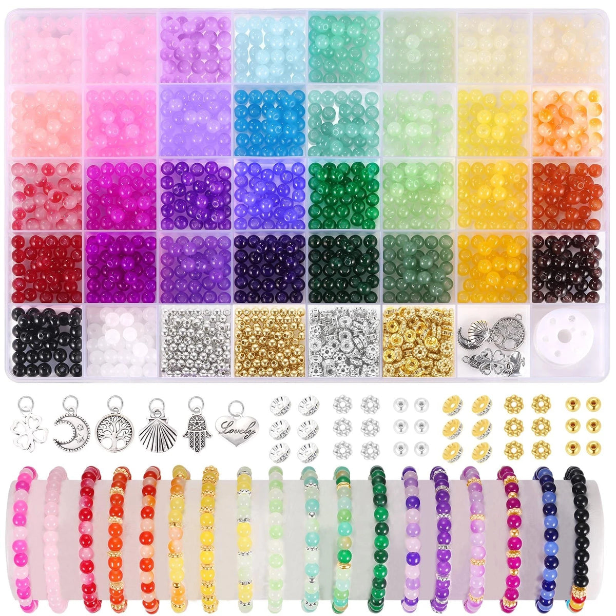 1368PCS Glass Beads 34 Colors Jewelry Making Bracelet DIY Kit